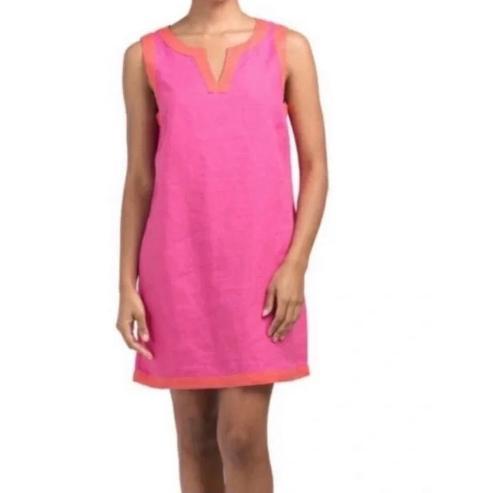 Sigrid Olsen 100% Linen Colorblock Shift Dress - Pink & Orange